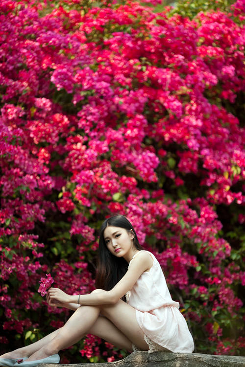 与花争艳的少女