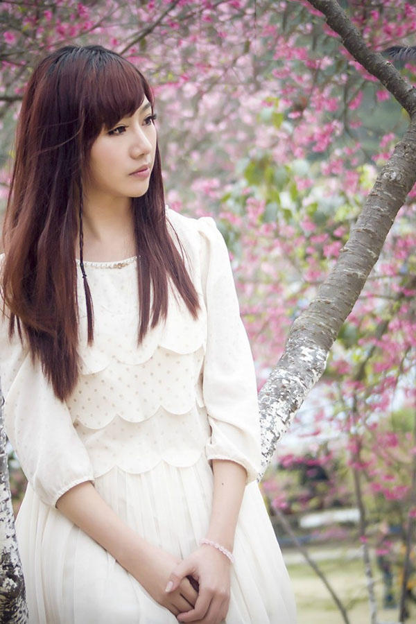 樱花树下的丽人