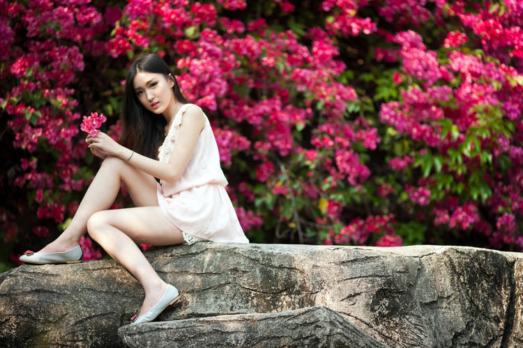 与花争艳的少女